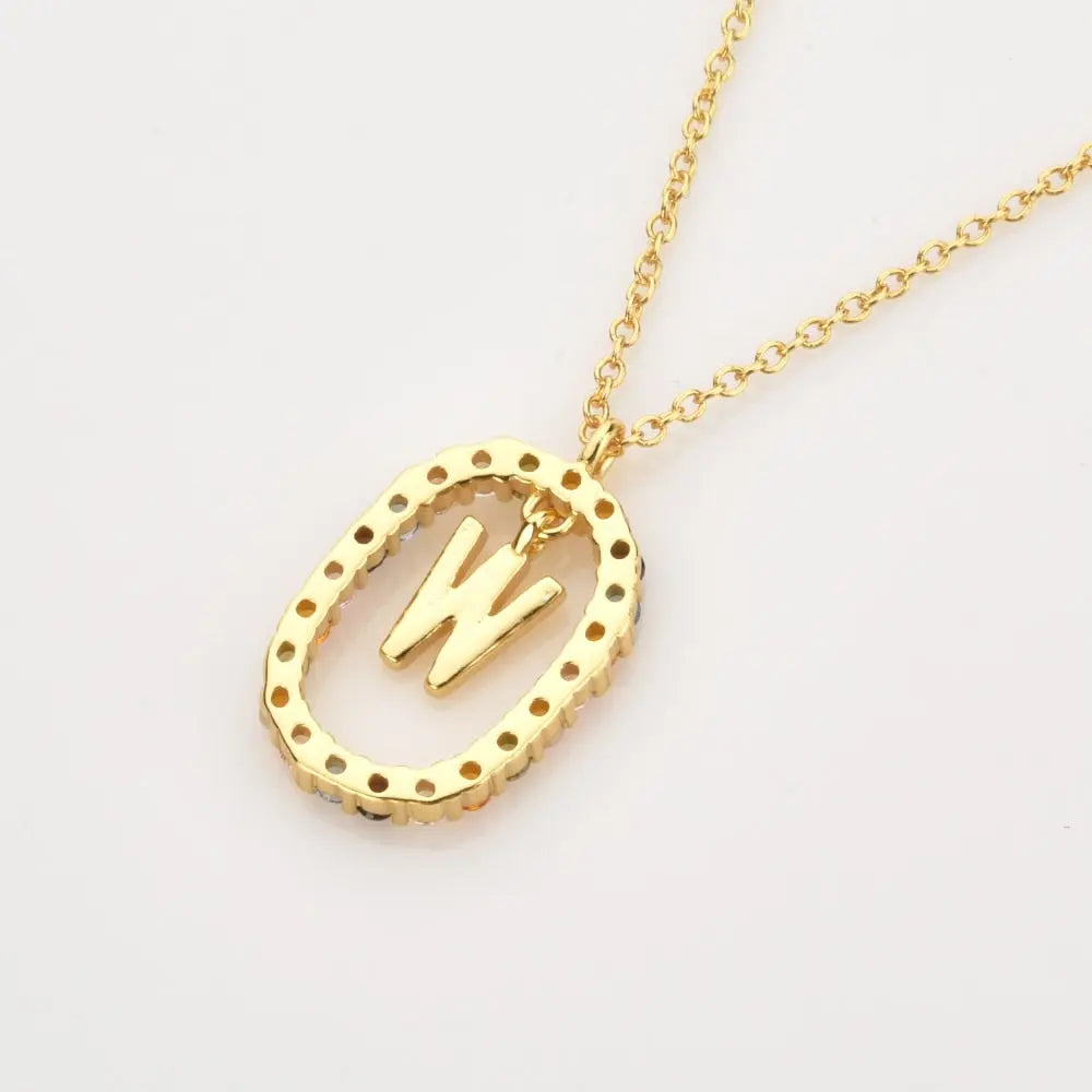 Sterling Silver Gold 26 Alphabet B J P Letters A M Initial Long Chain Necklace Summer Colorful Zircon Ovals nowadaysfashion