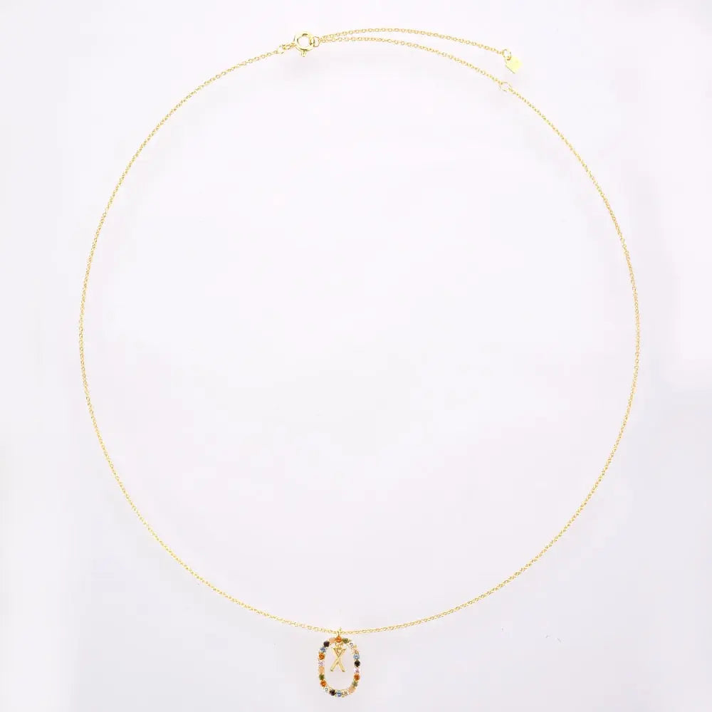 Sterling Silver Gold 26 Alphabet B J P Letters A M Initial Long Chain Necklace Summer Colorful Zircon Ovals nowadaysfashion