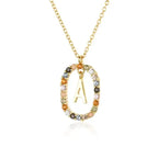 Sterling Silver Gold 26 Alphabet B J P Letters A M Initial Long Chain Necklace Summer Colorful Zircon Ovals nowadaysfashion
