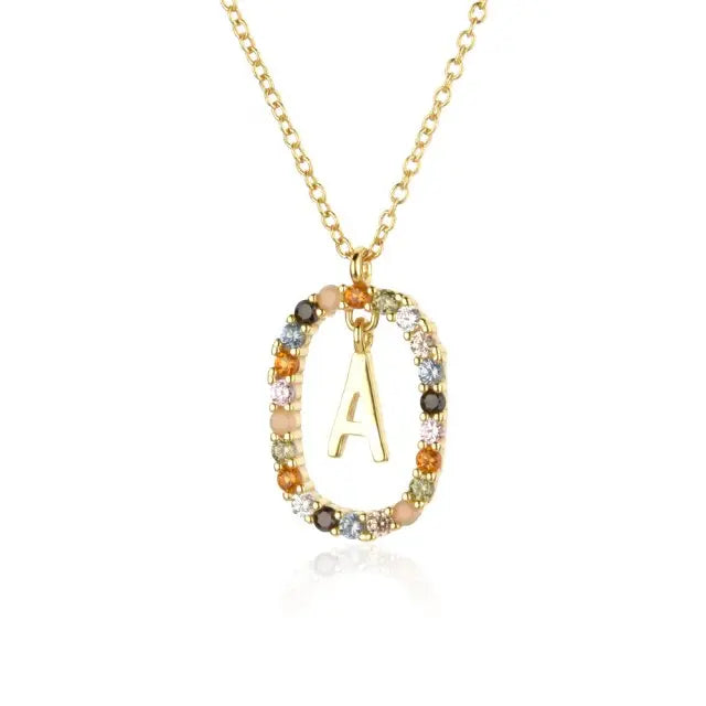 Sterling Silver Gold 26 Alphabet B J P Letters A M Initial Long Chain Necklace Summer Colorful Zircon Ovals nowadaysfashion