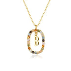 Sterling Silver Gold 26 Alphabet B J P Letters A M Initial Long Chain Necklace Summer Colorful Zircon Ovals nowadaysfashion