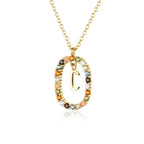 Sterling Silver Gold 26 Alphabet B J P Letters A M Initial Long Chain Necklace Summer Colorful Zircon Ovals nowadaysfashion