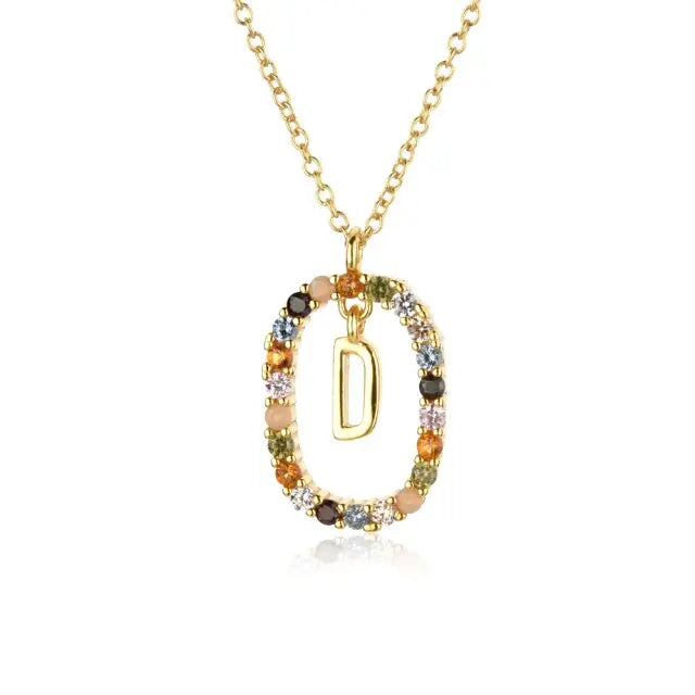 Sterling Silver Gold 26 Alphabet B J P Letters A M Initial Long Chain Necklace Summer Colorful Zircon Ovals nowadaysfashion