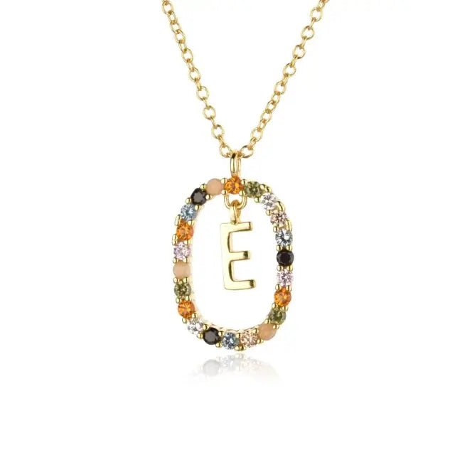 Sterling Silver Gold 26 Alphabet B J P Letters A M Initial Long Chain Necklace Summer Colorful Zircon Ovals nowadaysfashion