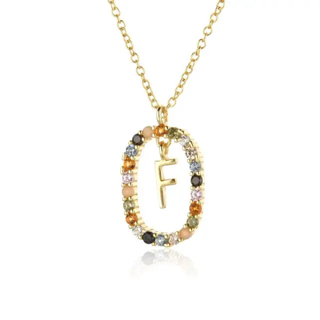 Sterling Silver Gold 26 Alphabet B J P Letters A M Initial Long Chain Necklace Summer Colorful Zircon Ovals nowadaysfashion