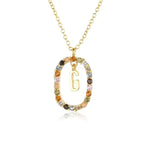 Sterling Silver Gold 26 Alphabet B J P Letters A M Initial Long Chain Necklace Summer Colorful Zircon Ovals nowadaysfashion