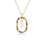Sterling Silver Gold 26 Alphabet B J P Letters A M Initial Long Chain Necklace Summer Colorful Zircon Ovals nowadaysfashion