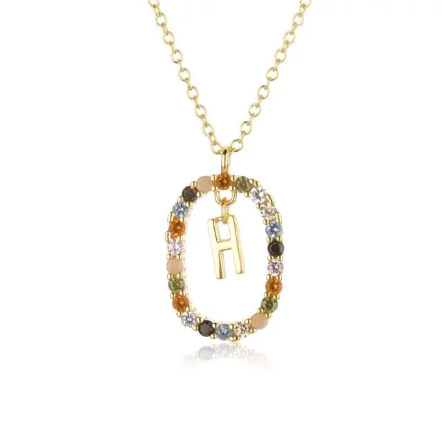 Sterling Silver Gold 26 Alphabet B J P Letters A M Initial Long Chain Necklace Summer Colorful Zircon Ovals nowadaysfashion