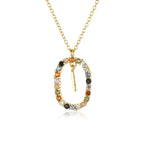 Sterling Silver Gold 26 Alphabet B J P Letters A M Initial Long Chain Necklace Summer Colorful Zircon Ovals nowadaysfashion