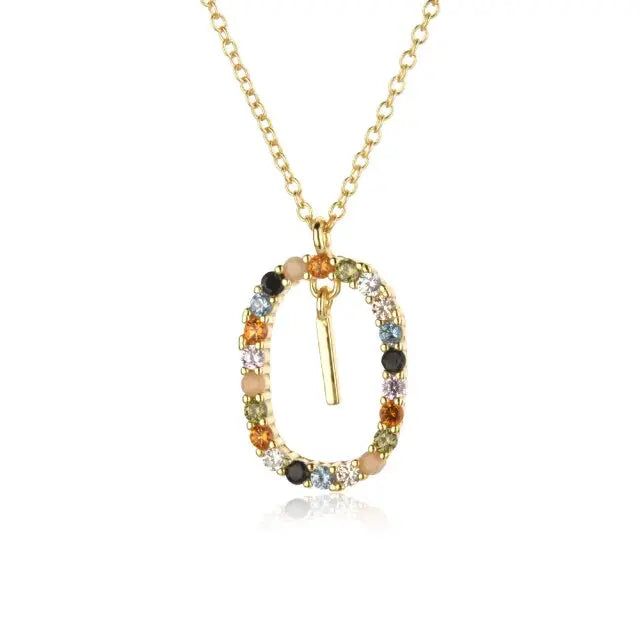 Sterling Silver Gold 26 Alphabet B J P Letters A M Initial Long Chain Necklace Summer Colorful Zircon Ovals nowadaysfashion