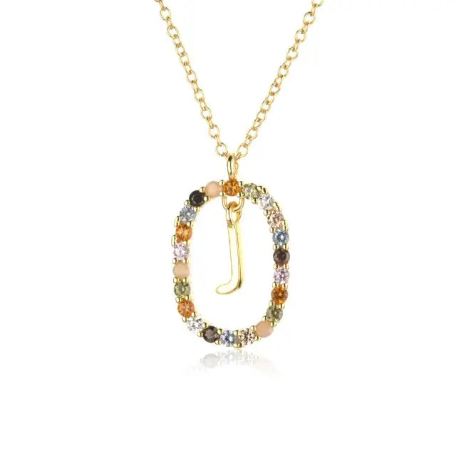 Sterling Silver Gold 26 Alphabet B J P Letters A M Initial Long Chain Necklace Summer Colorful Zircon Ovals nowadaysfashion
