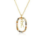 Sterling Silver Gold 26 Alphabet B J P Letters A M Initial Long Chain Necklace Summer Colorful Zircon Ovals nowadaysfashion