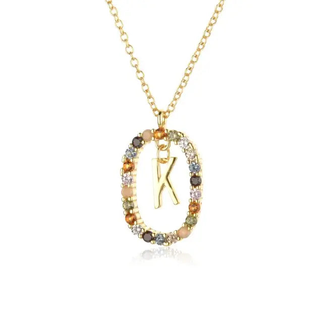 Sterling Silver Gold 26 Alphabet B J P Letters A M Initial Long Chain Necklace Summer Colorful Zircon Ovals nowadaysfashion