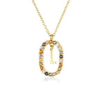 Sterling Silver Gold 26 Alphabet B J P Letters A M Initial Long Chain Necklace Summer Colorful Zircon Ovals nowadaysfashion