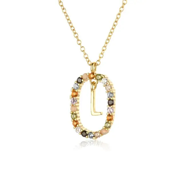 Sterling Silver Gold 26 Alphabet B J P Letters A M Initial Long Chain Necklace Summer Colorful Zircon Ovals nowadaysfashion