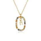 Sterling Silver Gold 26 Alphabet B J P Letters A M Initial Long Chain Necklace Summer Colorful Zircon Ovals nowadaysfashion