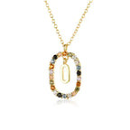 Sterling Silver Gold 26 Alphabet B J P Letters A M Initial Long Chain Necklace Summer Colorful Zircon Ovals nowadaysfashion