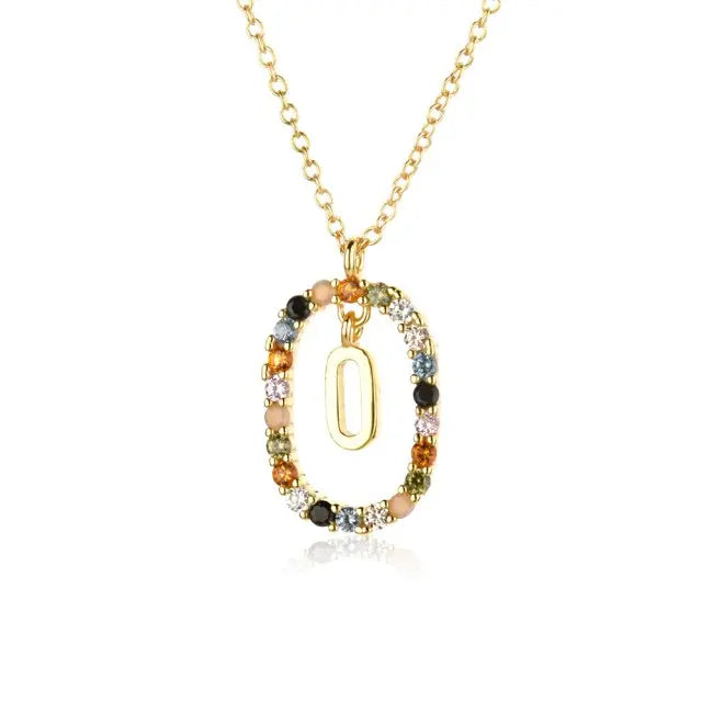Sterling Silver Gold 26 Alphabet B J P Letters A M Initial Long Chain Necklace Summer Colorful Zircon Ovals nowadaysfashion