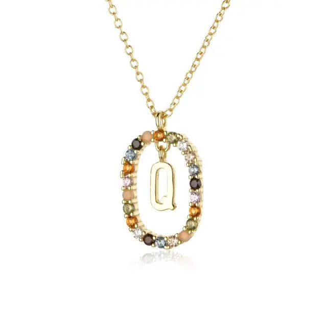 Sterling Silver Gold 26 Alphabet B J P Letters A M Initial Long Chain Necklace Summer Colorful Zircon Ovals nowadaysfashion