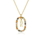 Sterling Silver Gold 26 Alphabet B J P Letters A M Initial Long Chain Necklace Summer Colorful Zircon Ovals nowadaysfashion