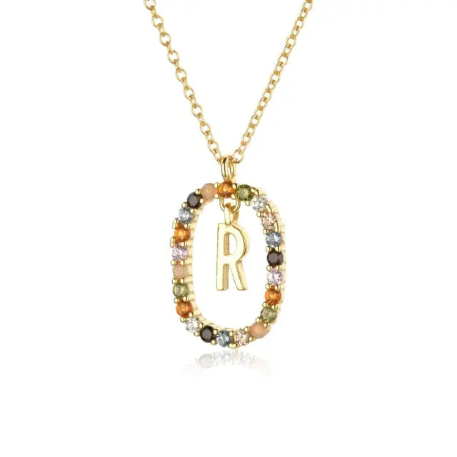 Sterling Silver Gold 26 Alphabet B J P Letters A M Initial Long Chain Necklace Summer Colorful Zircon Ovals nowadaysfashion