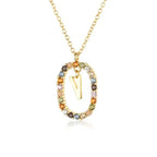Sterling Silver Gold 26 Alphabet B J P Letters A M Initial Long Chain Necklace Summer Colorful Zircon Ovals nowadaysfashion