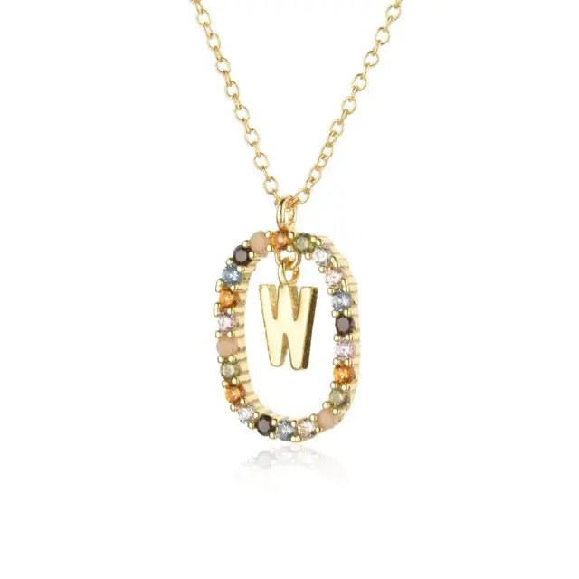 Sterling Silver Gold 26 Alphabet B J P Letters A M Initial Long Chain Necklace Summer Colorful Zircon Ovals nowadaysfashion
