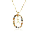 Sterling Silver Gold 26 Alphabet B J P Letters A M Initial Long Chain Necklace Summer Colorful Zircon Ovals nowadaysfashion