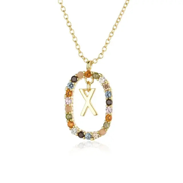 Sterling Silver Gold 26 Alphabet B J P Letters A M Initial Long Chain Necklace Summer Colorful Zircon Ovals nowadaysfashion