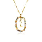 Sterling Silver Gold 26 Alphabet B J P Letters A M Initial Long Chain Necklace Summer Colorful Zircon Ovals nowadaysfashion