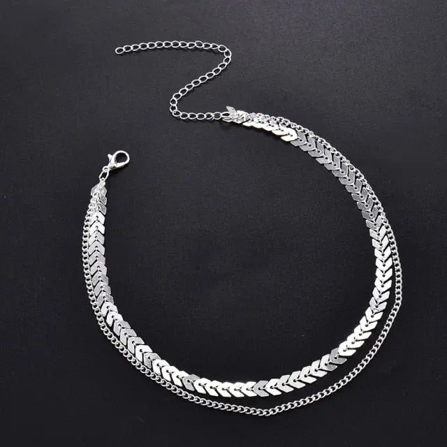 Fashion  V Sequins Chain Necklace Bib Party Double Layer Necklace nowadaysfashion