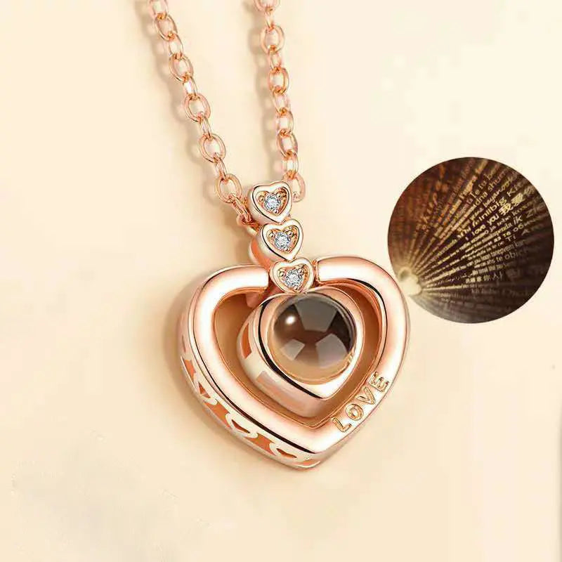 100 languages of love necklace Heart Pendant Wedding Romantic Memory Projection Necklace nowadaysfashion