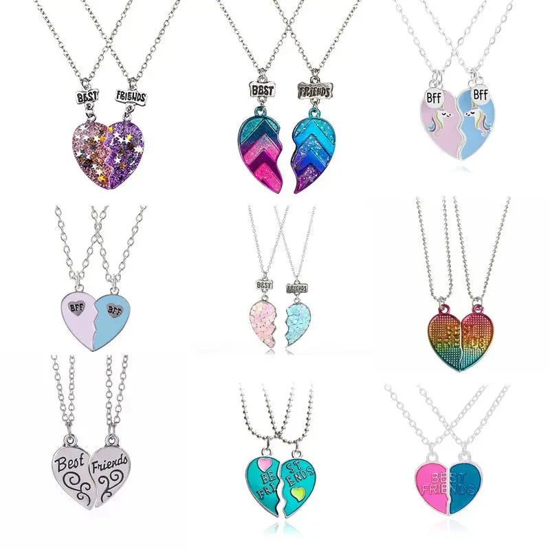 couple necklaces Sequin Stitching Heart Broken Best Friends Necklace Gifts 2PCS/Set nowadaysfashion