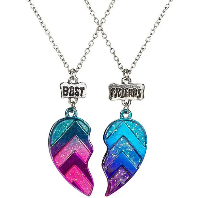 couple necklaces Sequin Stitching Heart Broken Best Friends Necklace Gifts 2PCS/Set nowadaysfashion