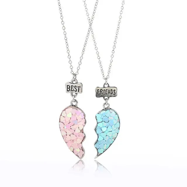 couple necklaces Sequin Stitching Heart Broken Best Friends Necklace Gifts 2PCS/Set nowadaysfashion