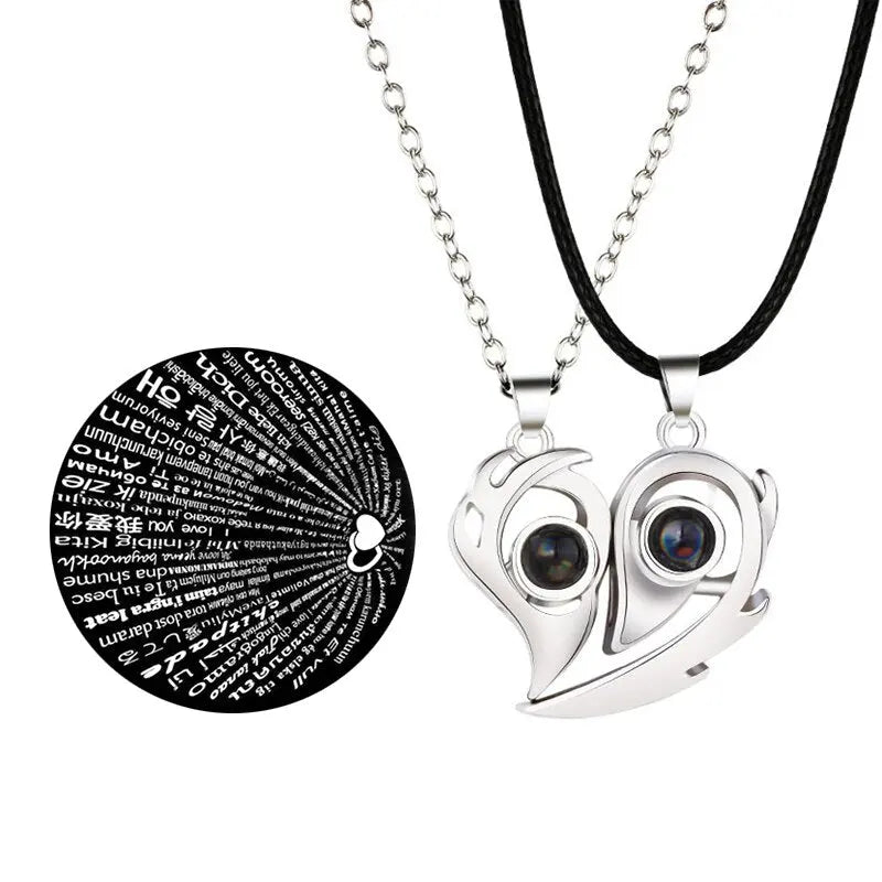2PCS/set matching necklaces for couples 100 Languages I Love You Lovers Heart Magnetic relationship Necklace nowadaysfashion