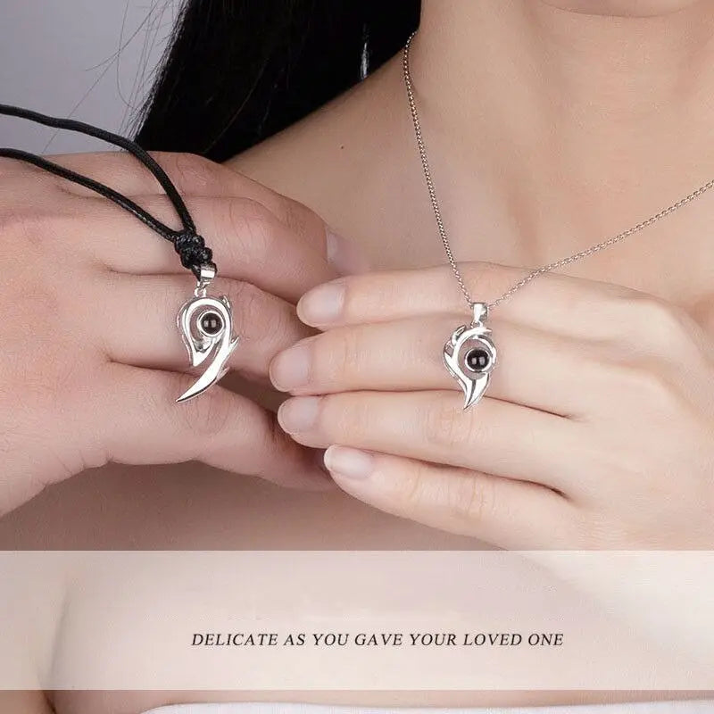 2PCS/set matching necklaces for couples 100 Languages I Love You Lovers Heart Magnetic relationship Necklace nowadaysfashion