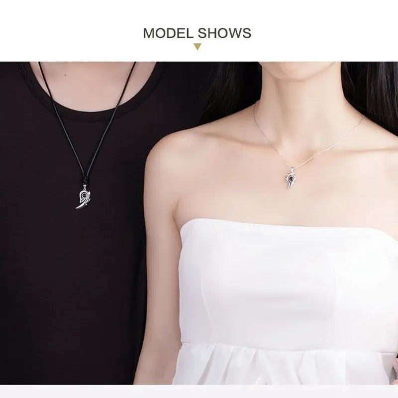 2PCS/set matching necklaces for couples 100 Languages I Love You Lovers Heart Magnetic relationship Necklace nowadaysfashion