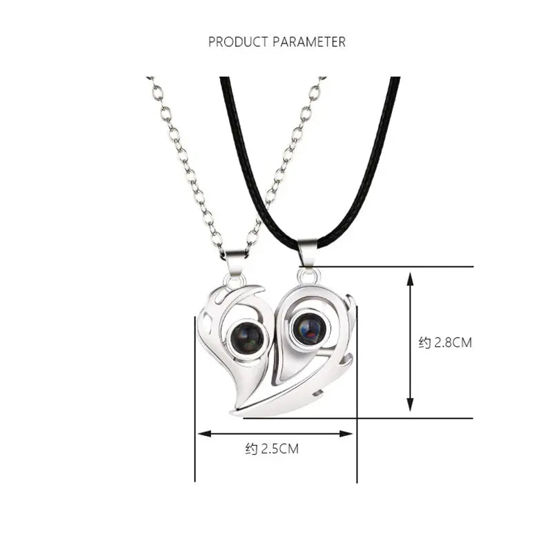 2PCS/set matching necklaces for couples 100 Languages I Love You Lovers Heart Magnetic relationship Necklace nowadaysfashion