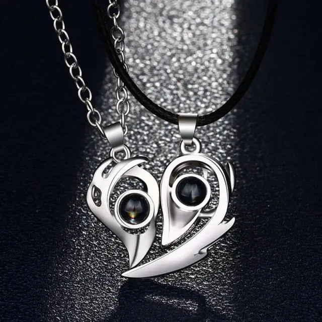 2PCS/set matching necklaces for couples 100 Languages I Love You Lovers Heart Magnetic relationship Necklace nowadaysfashion