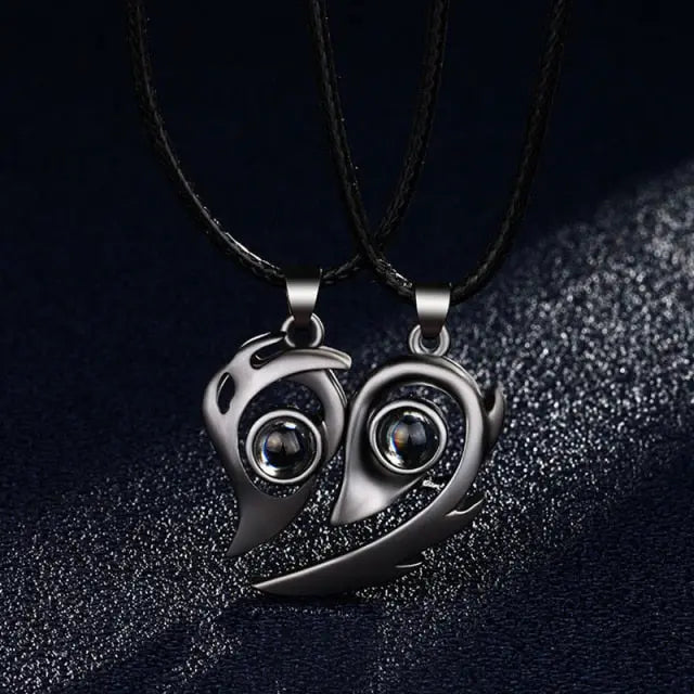 matching couples necklaces for Projection Photo Heart Magnetic Necklace nowadaysfashion