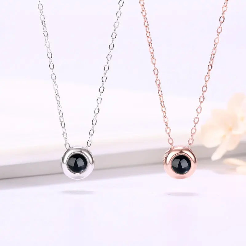 Custom Photo Name Rose Gold Silver Color Projection Round Necklace nowadaysfashion