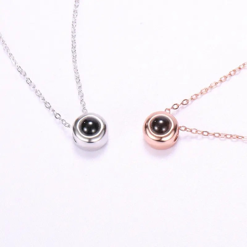 Custom Photo Name Rose Gold Silver Color Projection Round Necklace nowadaysfashion