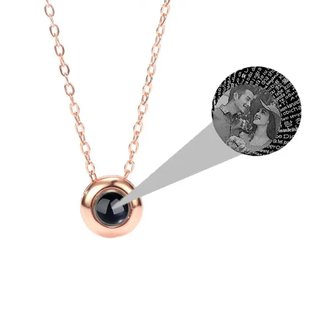 Custom Photo Name Rose Gold Silver Color Projection Round Necklace nowadaysfashion