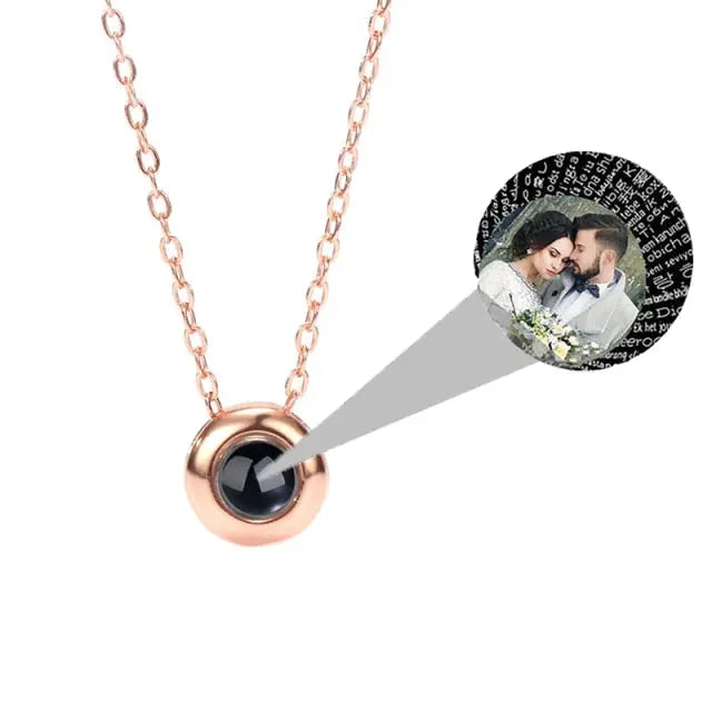 Custom Photo Name Rose Gold Silver Color Projection Round Necklace nowadaysfashion