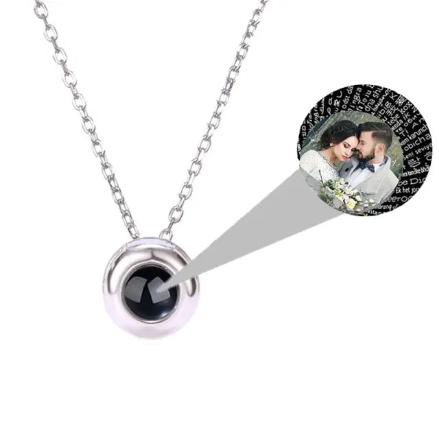 Custom Photo Name Rose Gold Silver Color Projection Round Necklace nowadaysfashion