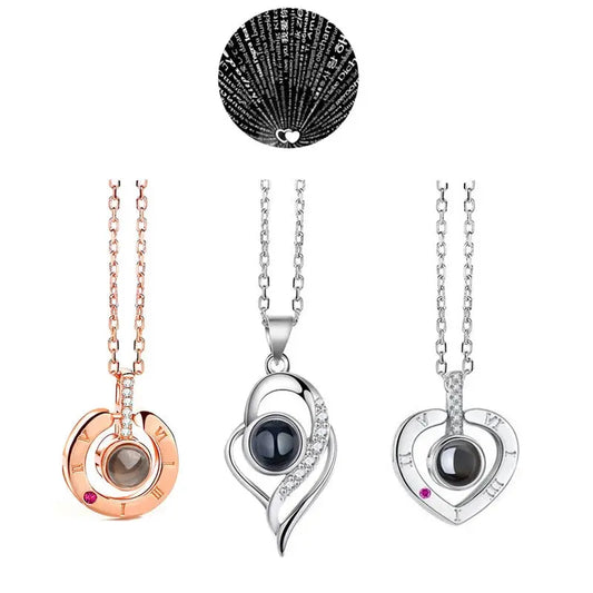100 languages of love necklace Heart Pendant Wedding Romantic Memory Projection Necklace nowadaysfashion