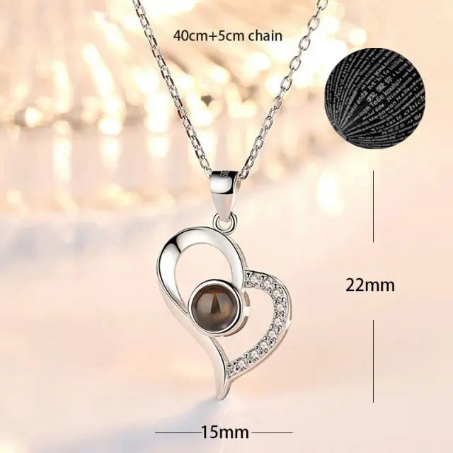 100 languages of love necklace Heart Pendant Wedding Romantic Memory Projection Necklace nowadaysfashion