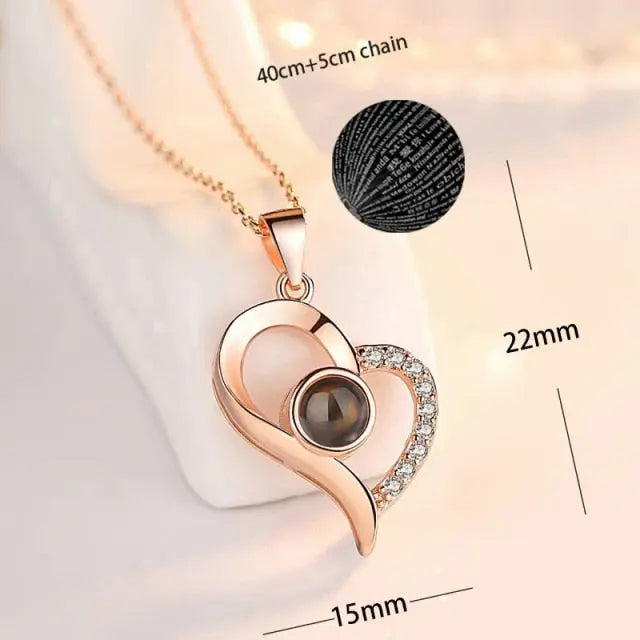 100 languages of love necklace Heart Pendant Wedding Romantic Memory Projection Necklace nowadaysfashion