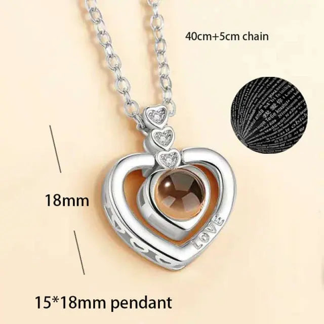 100 languages of love necklace Heart Pendant Wedding Romantic Memory Projection Necklace nowadaysfashion